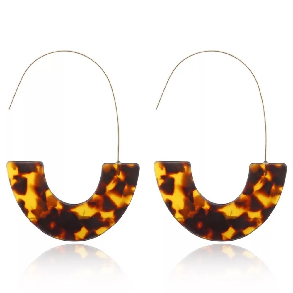 Big Hook Tortoise Acrylic Earrings - Picture 2 of 2